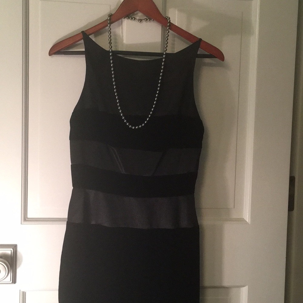 Black velvet and satin tea length formal gown
